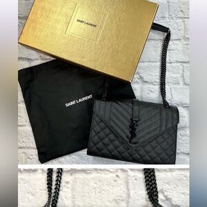 YSL MEDIUM ENVELOPE BAG BLACK ON BLACK